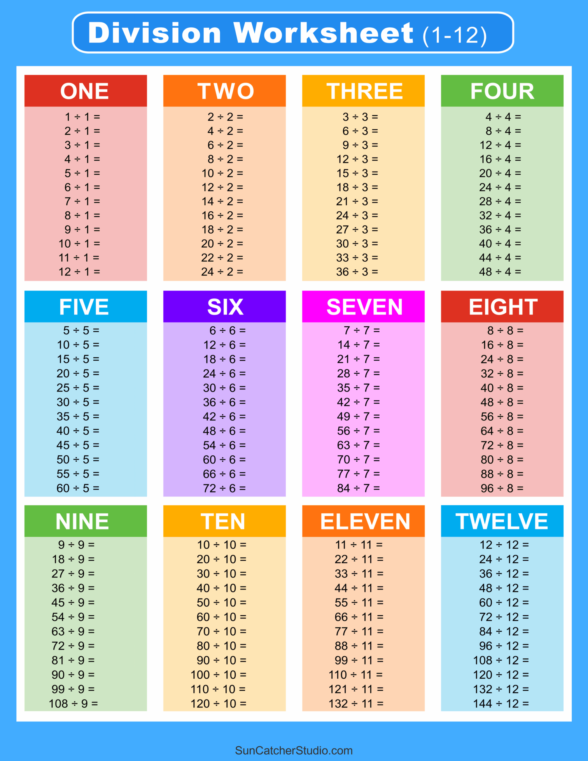 Free Printable Division Worksheets 1 12