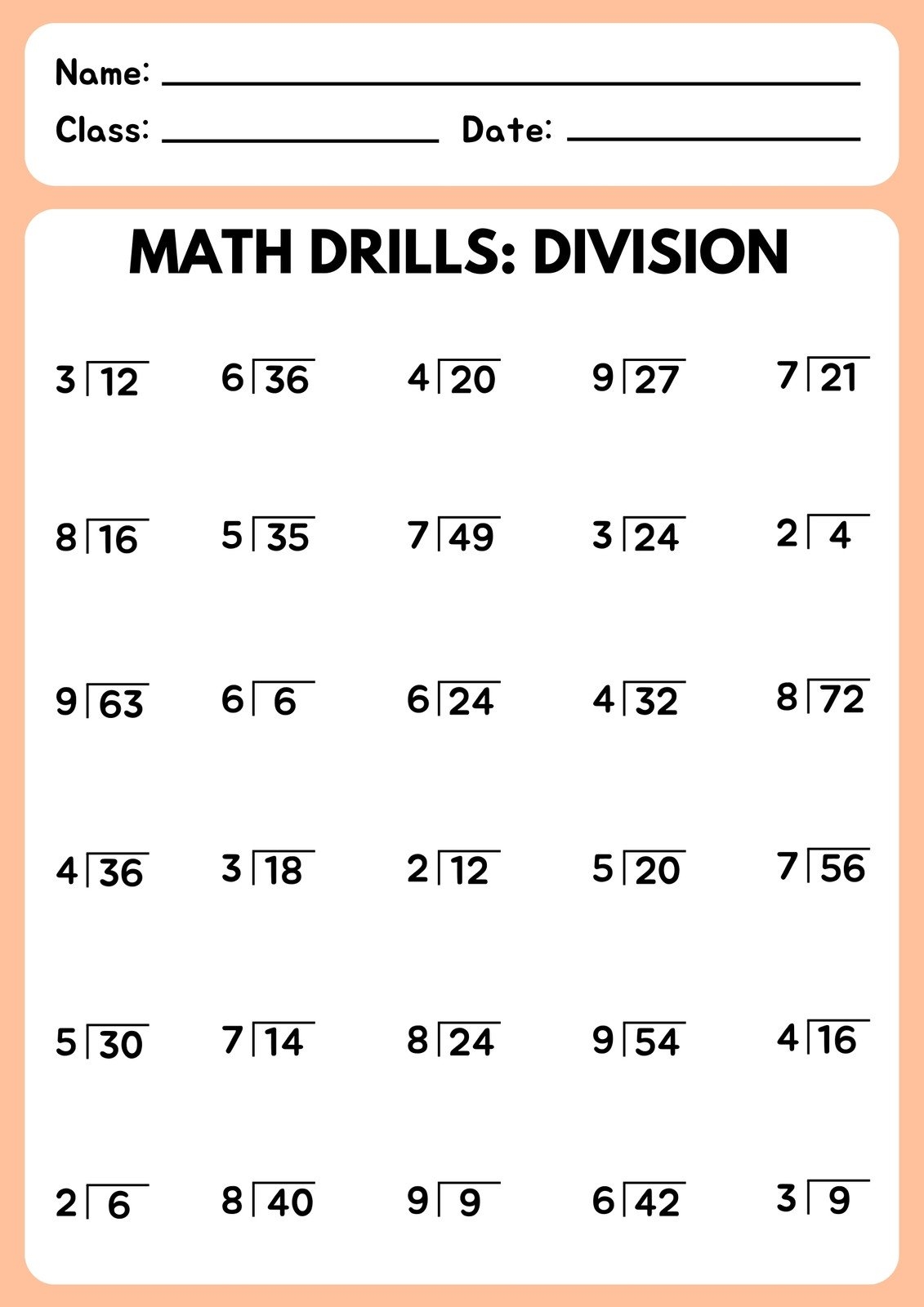 Free Printable Basic Division Worksheets