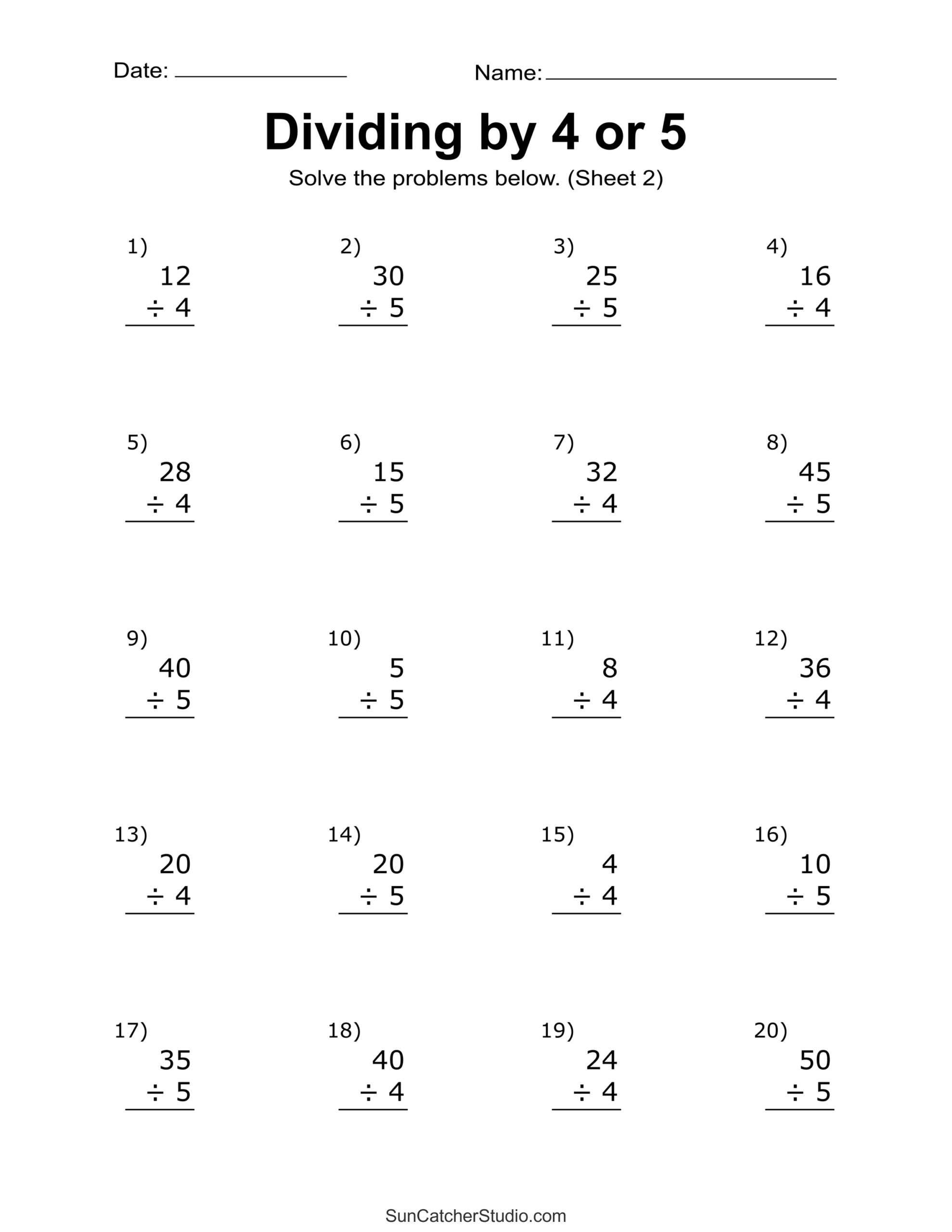 Printable Math Worksheets Division