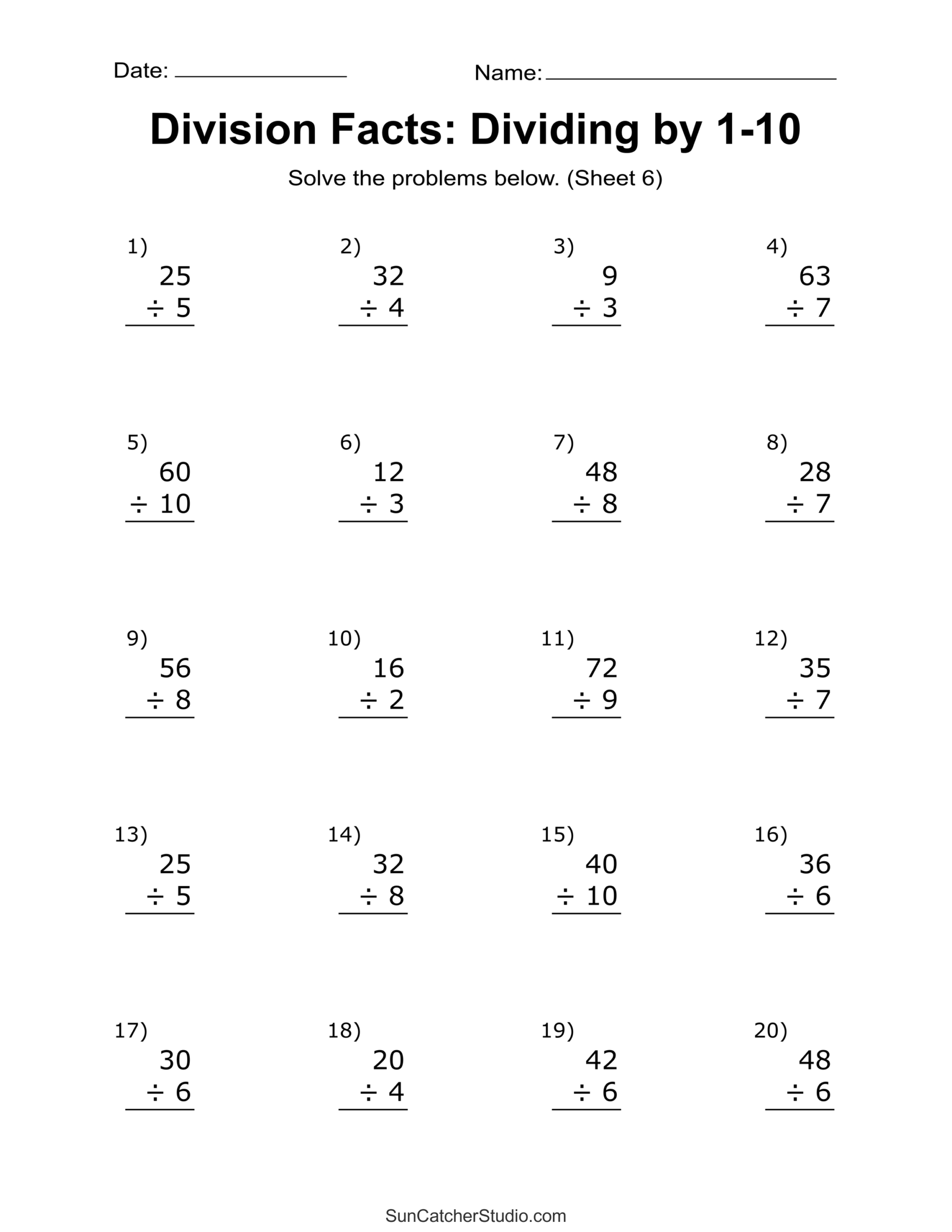 Division Worksheets amp Problems Free Printable Math Drills Free 