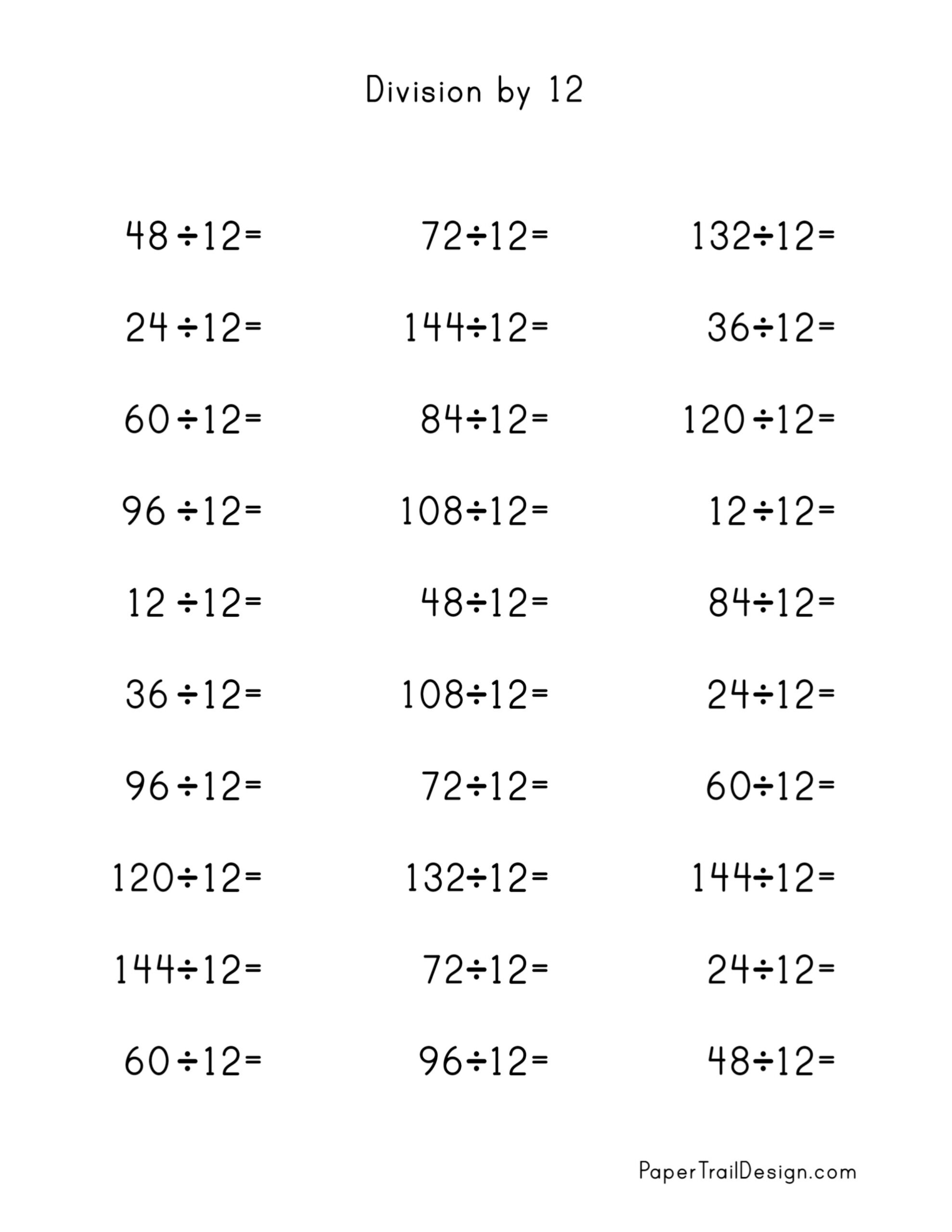 Division Worksheets For Division Facts 1 12 Paper Trail Design