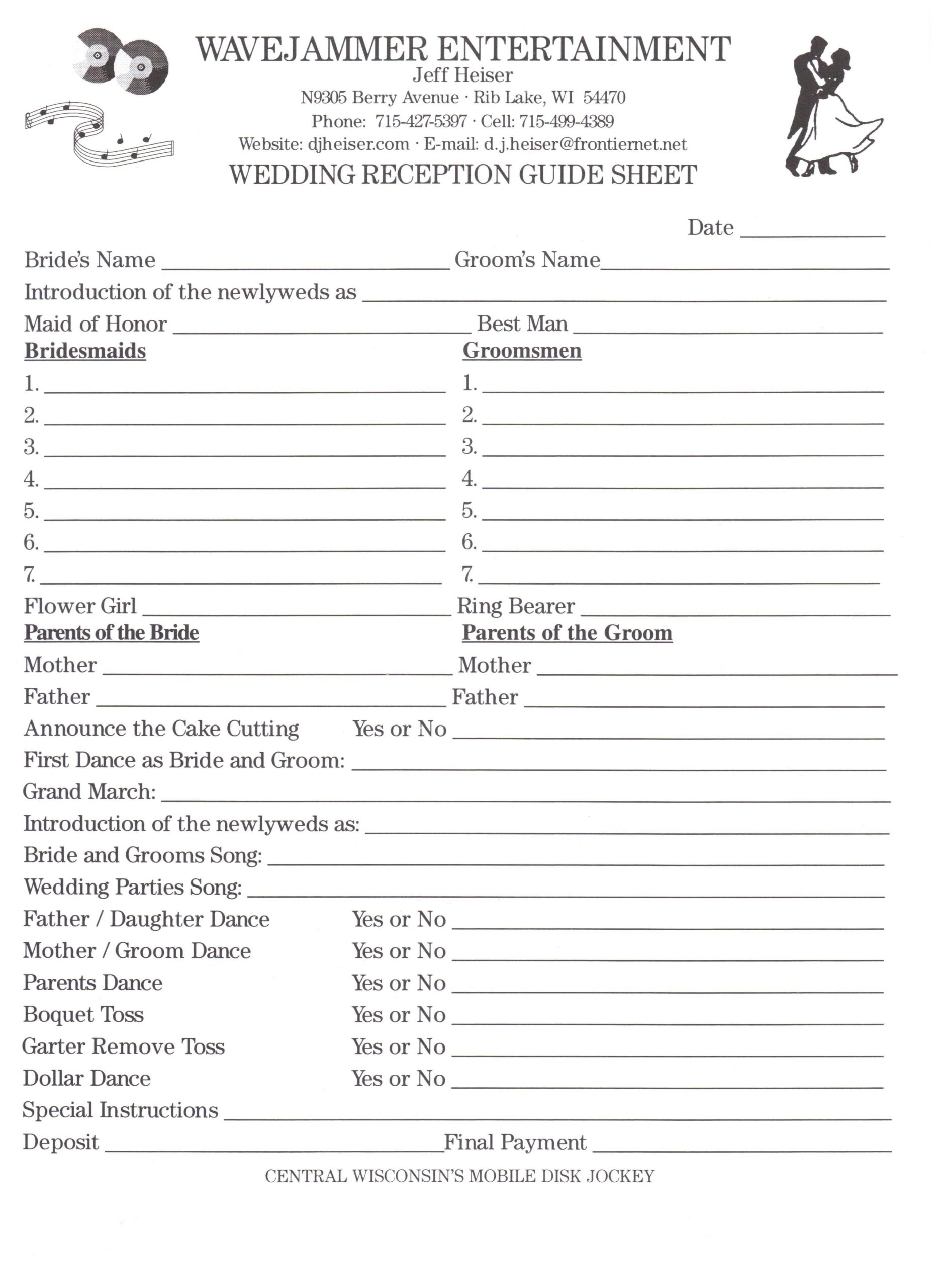 Printable Wedding Song List For Dj Template