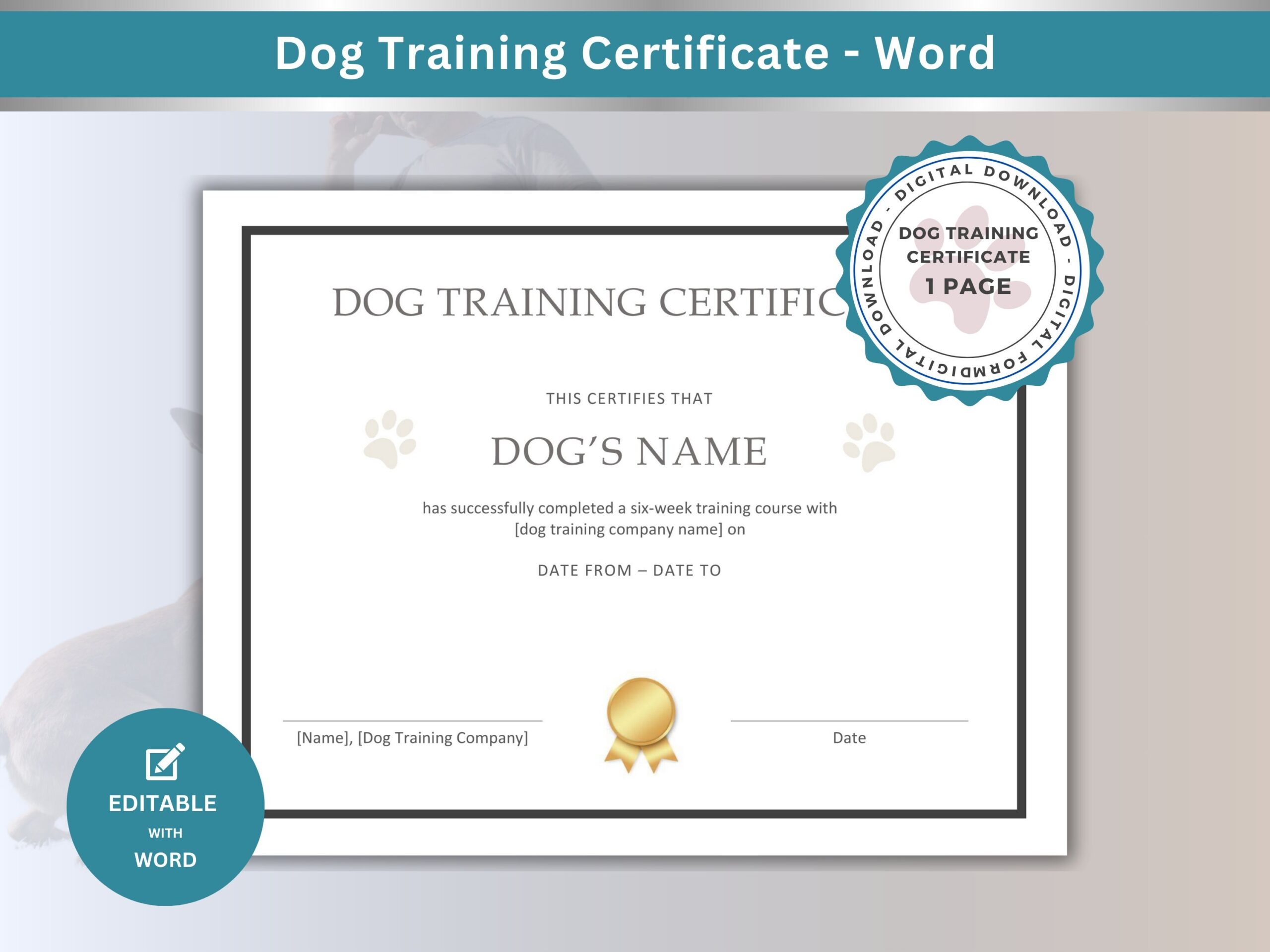 Dog Training Certificate Printable