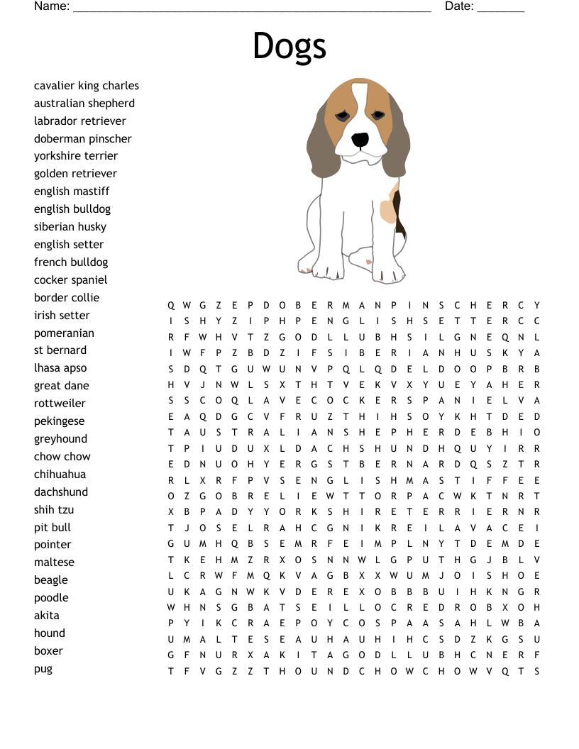 Printable Dog Word Search