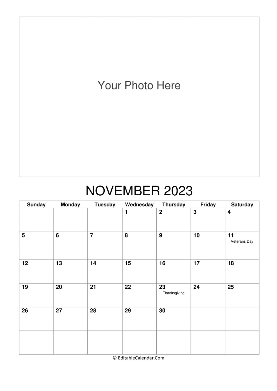 November Printable Microsoft Word Calendar