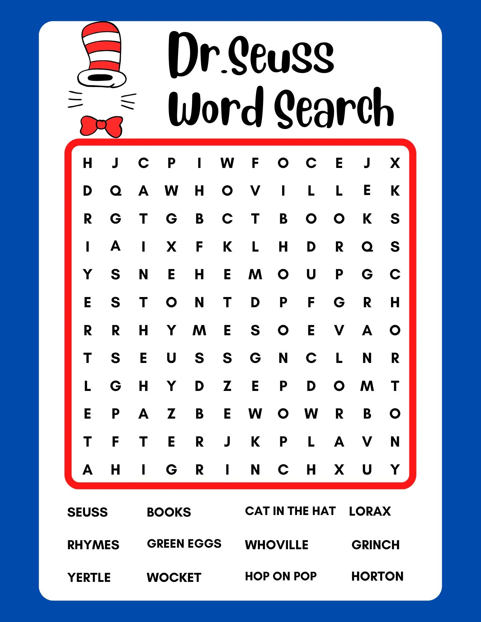 Dr Seuss Word Search Instant Download Printable PDF Etsy 
