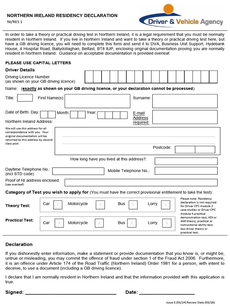 Dva Residency Declaration Form December 2023 PDF Land 