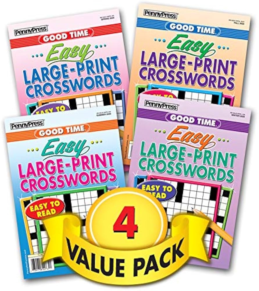 Easy To Read Large Print Crosswords For Beginners 4 Pack 