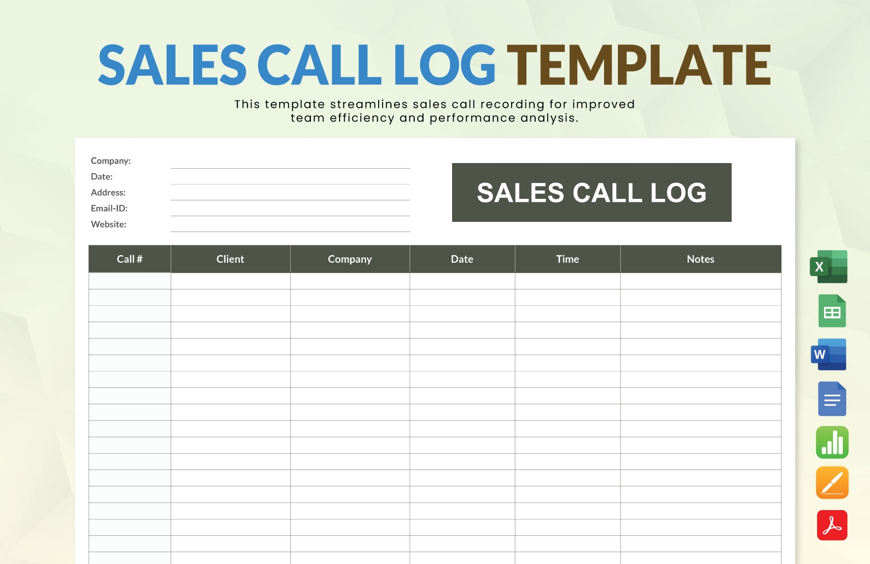 Excel Printable Call Log Template