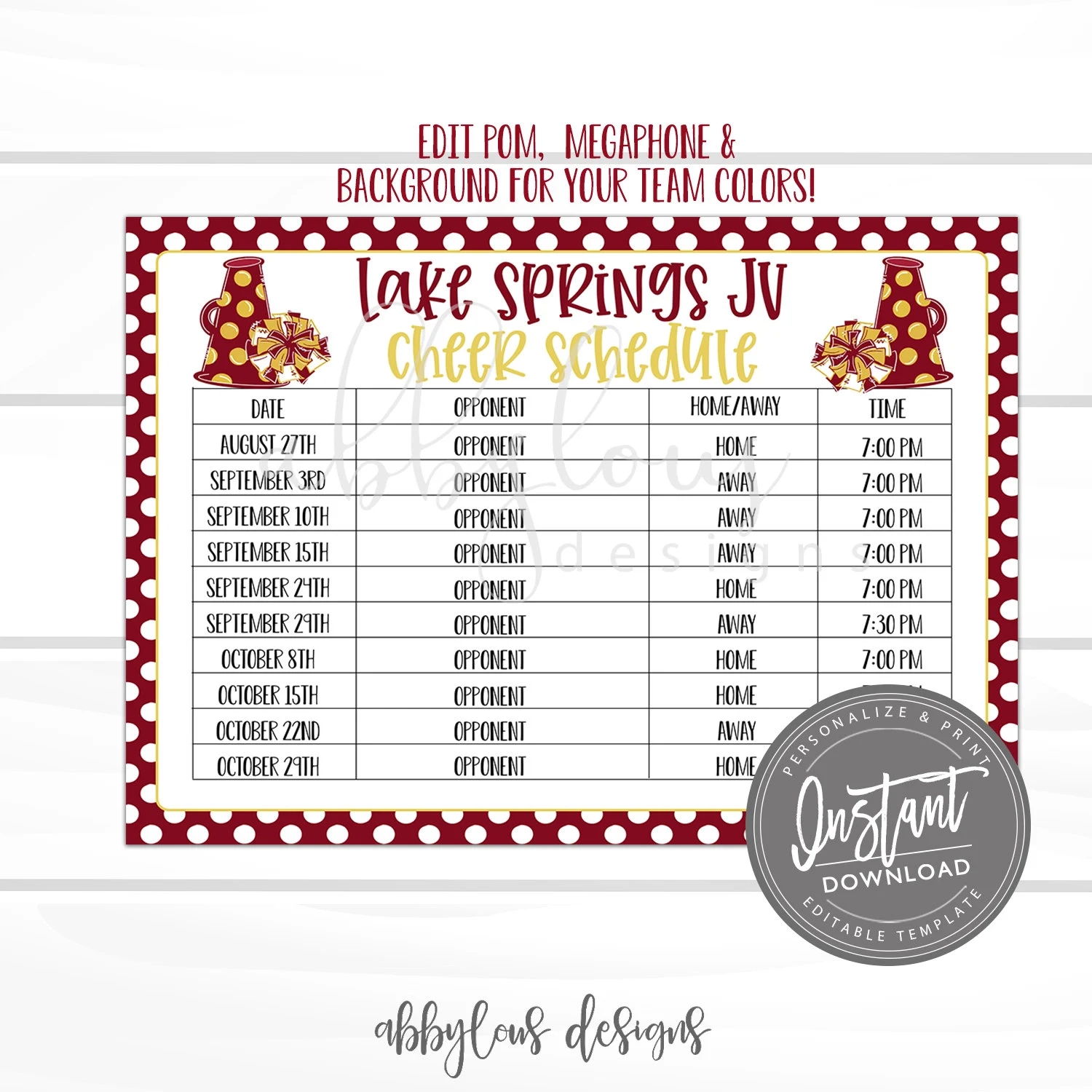 Printable Blank Cheer Practice Calendar