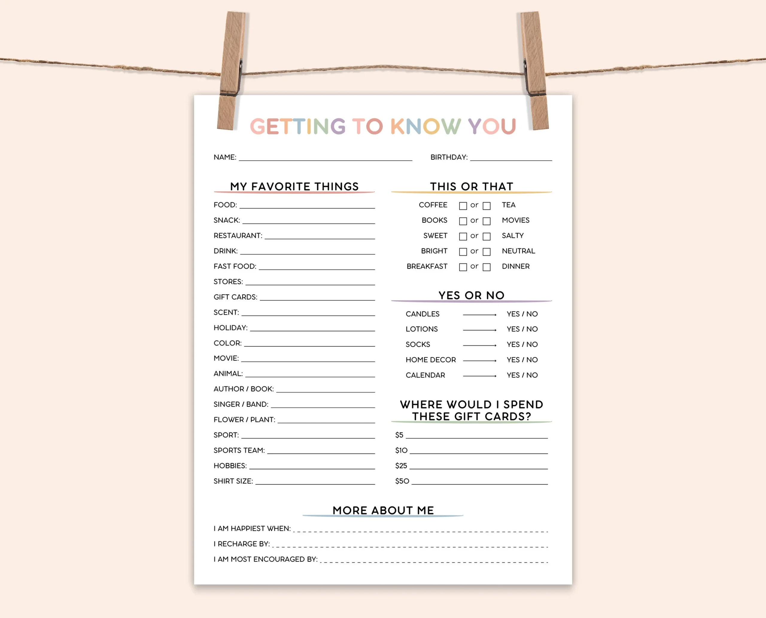 Coworkers Printable Getting To Know Your Employees Questionnaire Template