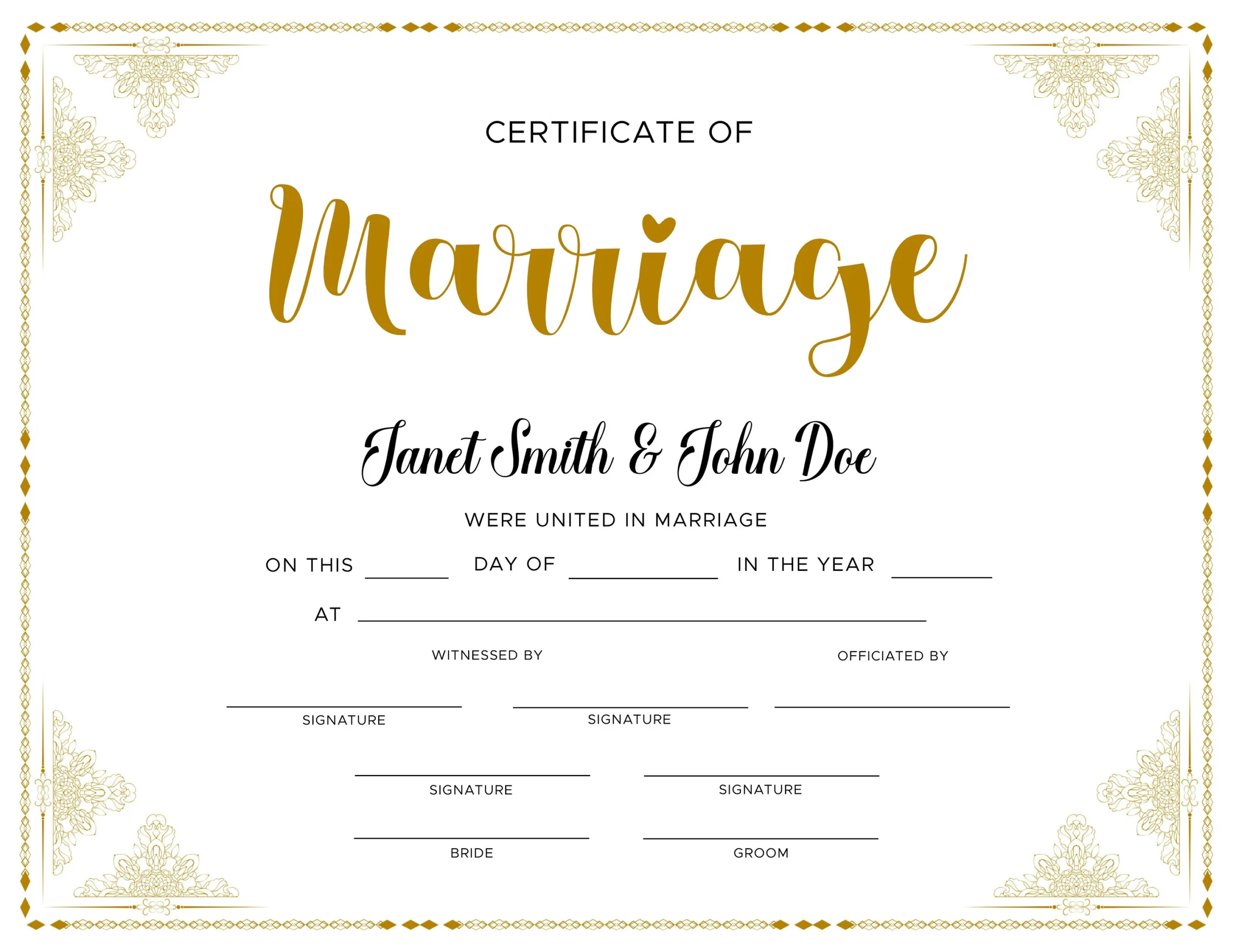 Editable Marriage Certificate Editable Printable Wedding 