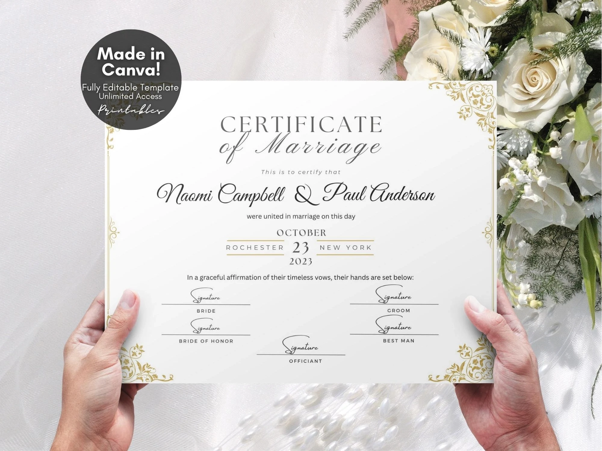 Marriage Certificate Template Printable