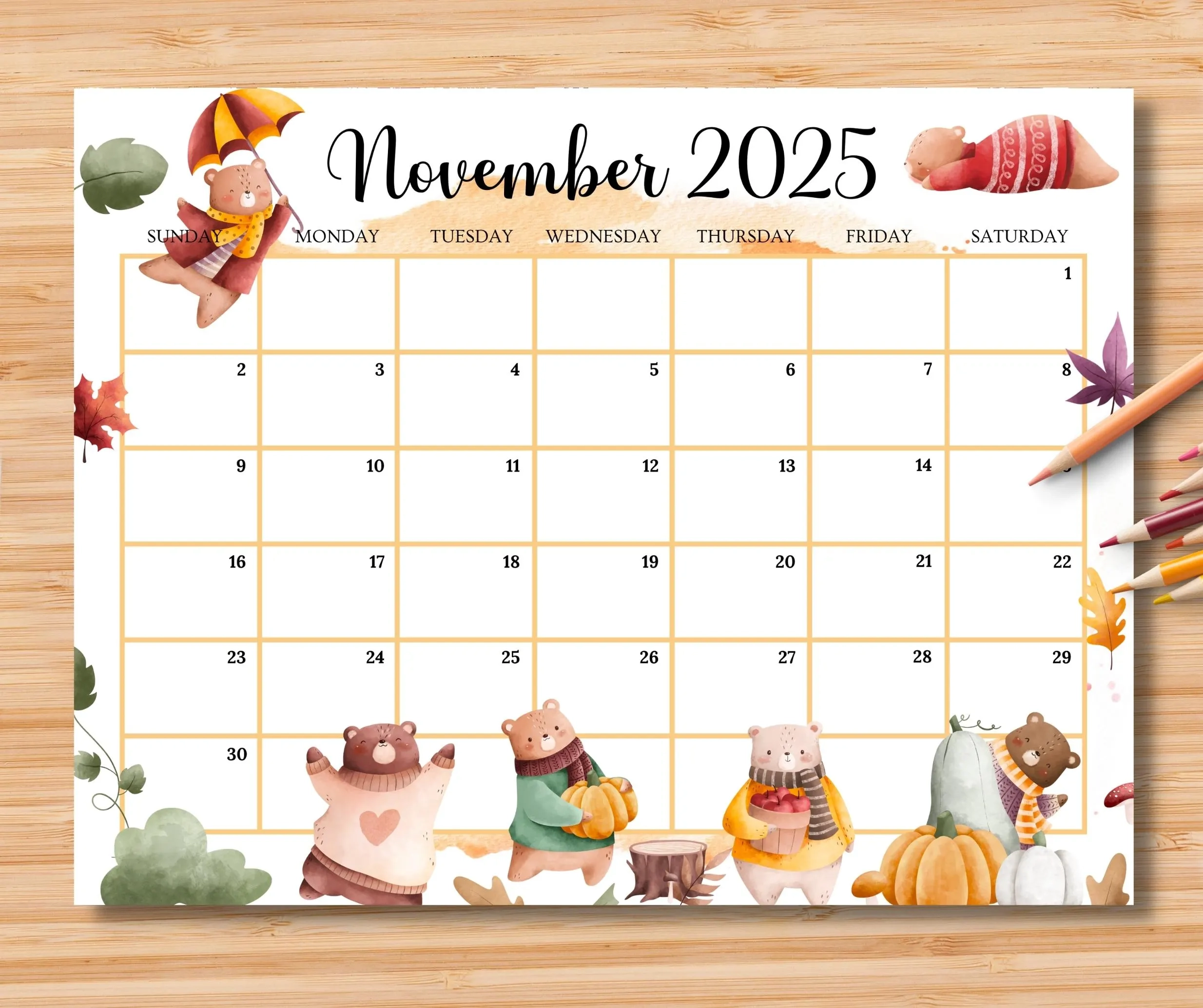 Zebra Print Printable Calendar For November