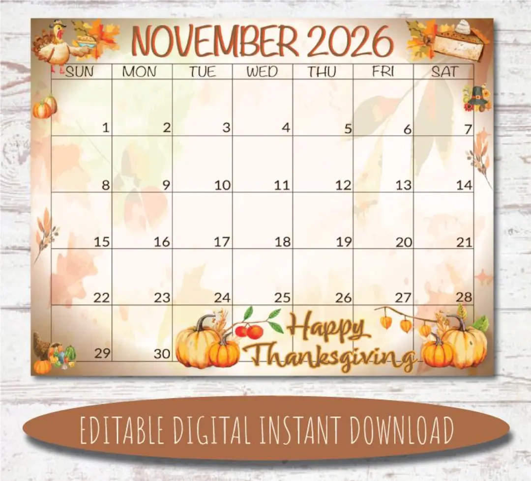 Free Printable Turkey November 2026 Calendar
