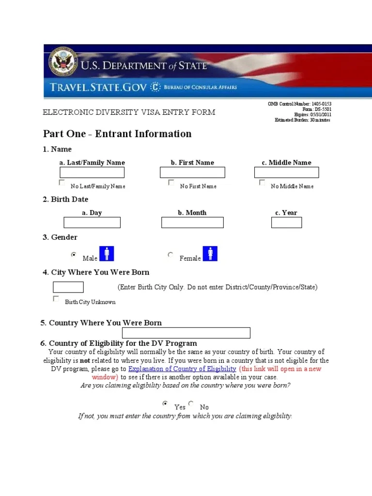 Electronic Diversity Visa Entry Form PDF Academic Degree 