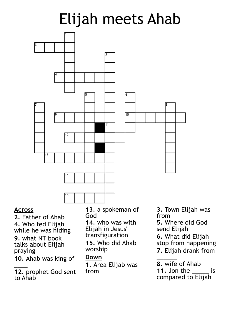 Elijah Meets Ahab Crossword WordMint