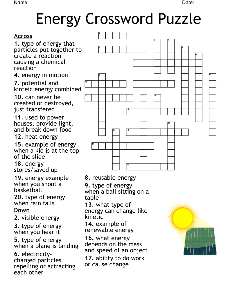 Yoga Energy Crossword Printable