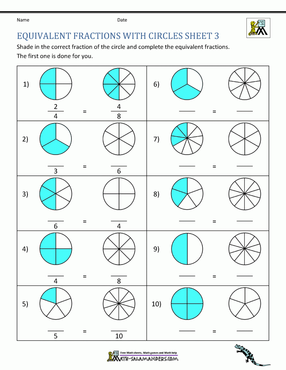 Fractions Printable Worksheets Grade 2