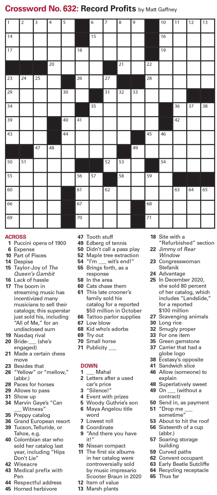 Eugene Sheffer Printable Crossword Puzzles