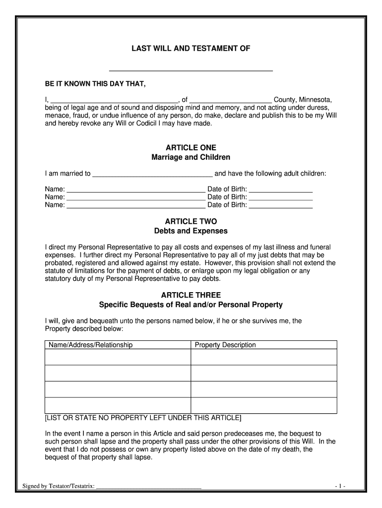 Will Template Printable