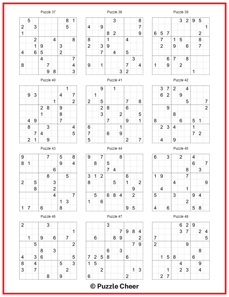 Hard Printable Sudoku Puzzles