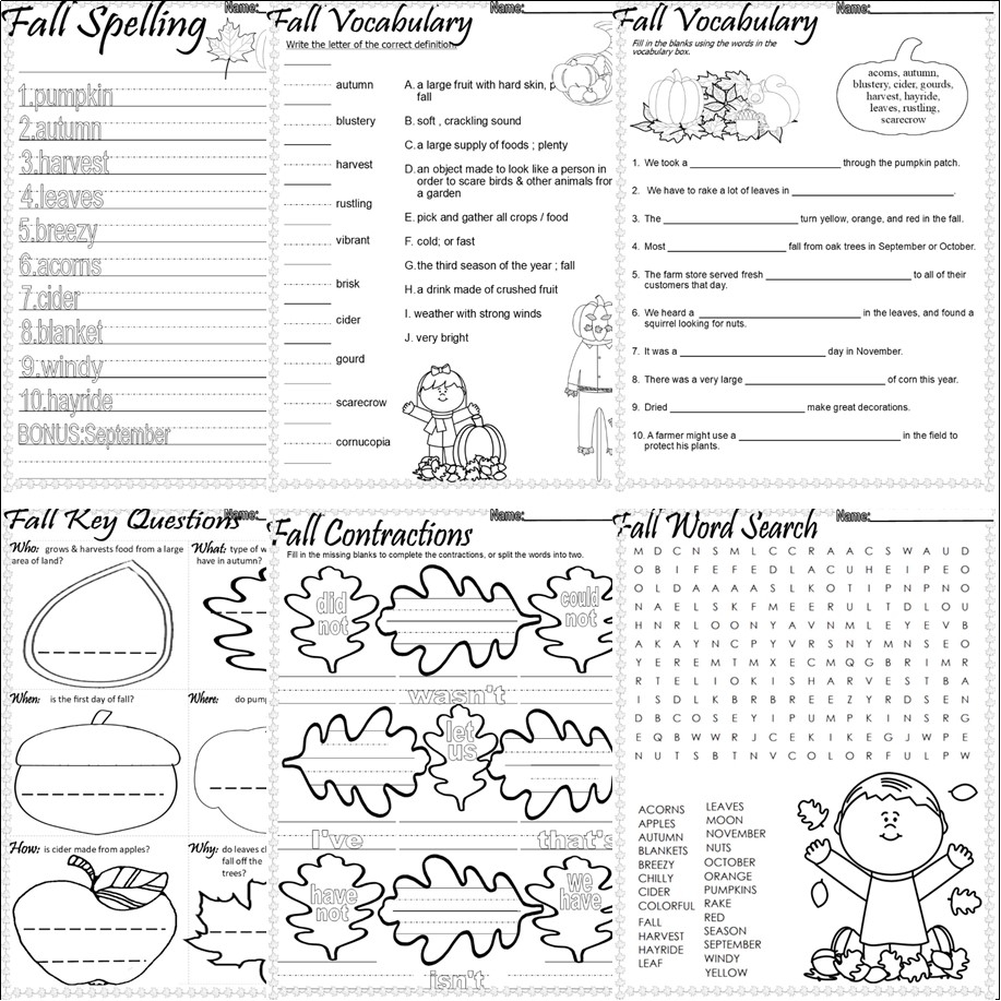 Autumn Language Worksheets And Printables