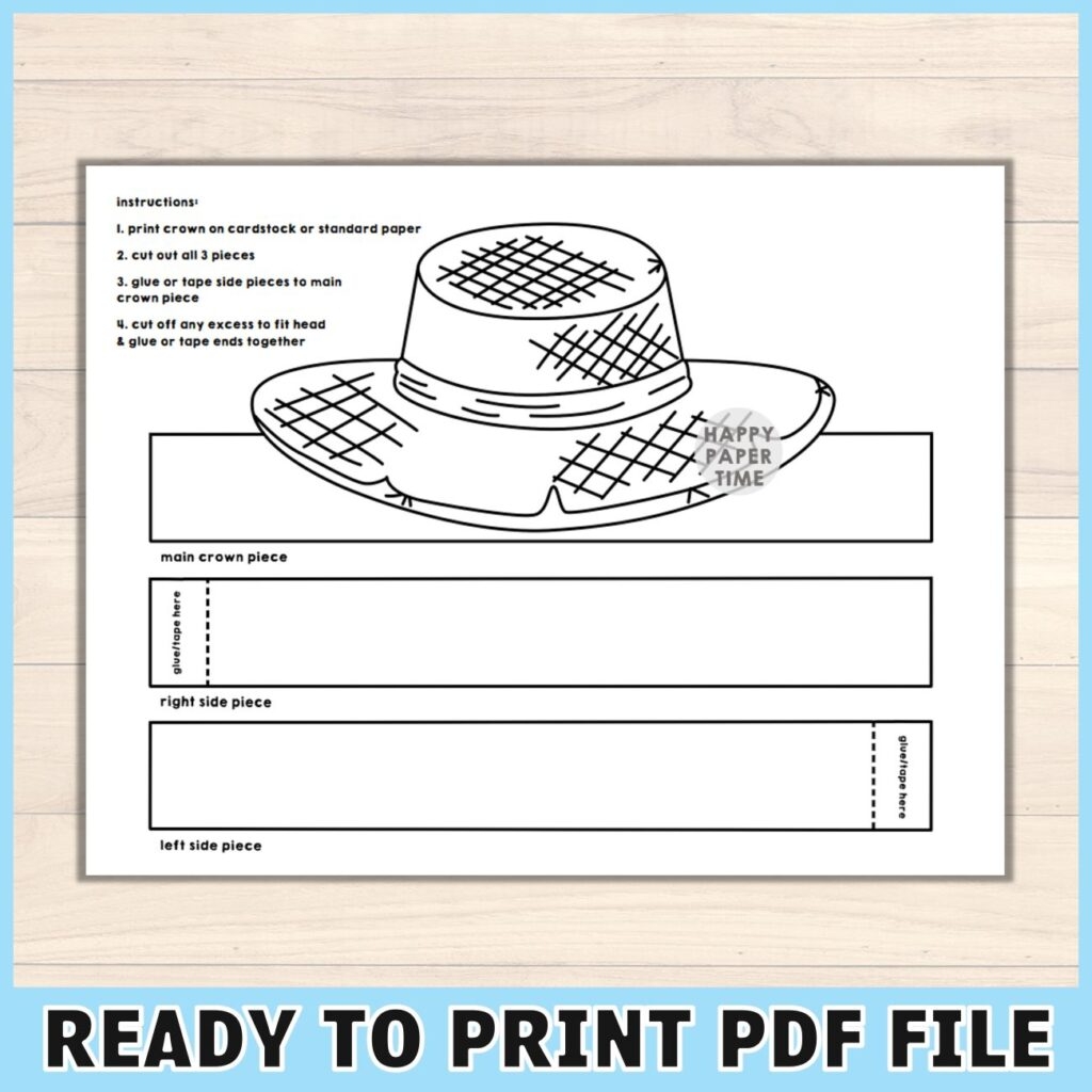 Farmer Hat Paper Crown B amp W Happy Paper Time