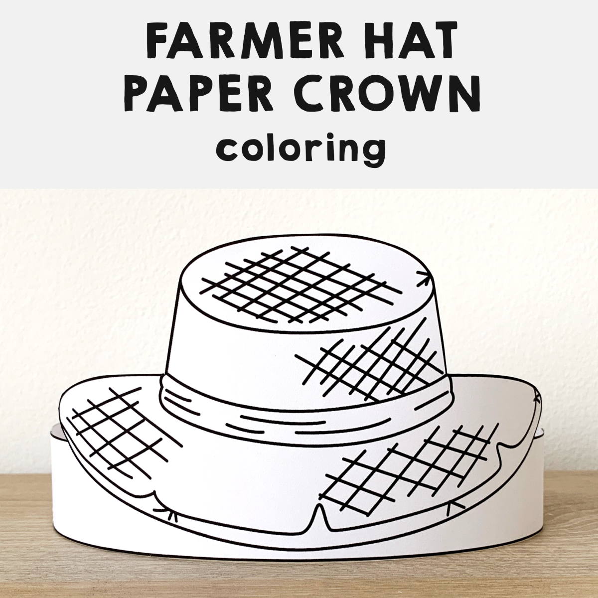 Farmer Straw Hat Gardener Paper Crown Printable Coloring Craft 