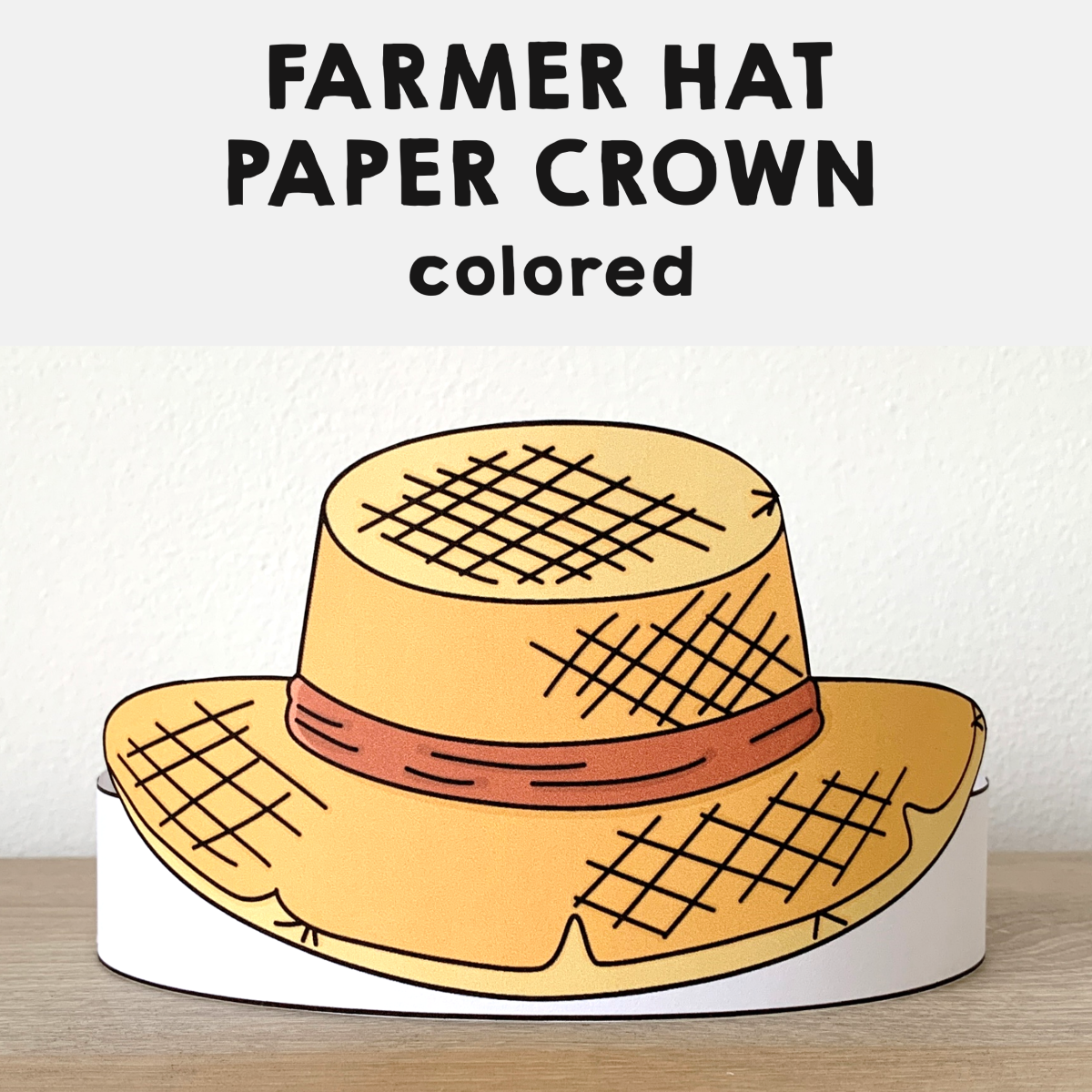 Farmer Straw Hat Gardener Paper Crown Printable Costume Craft 