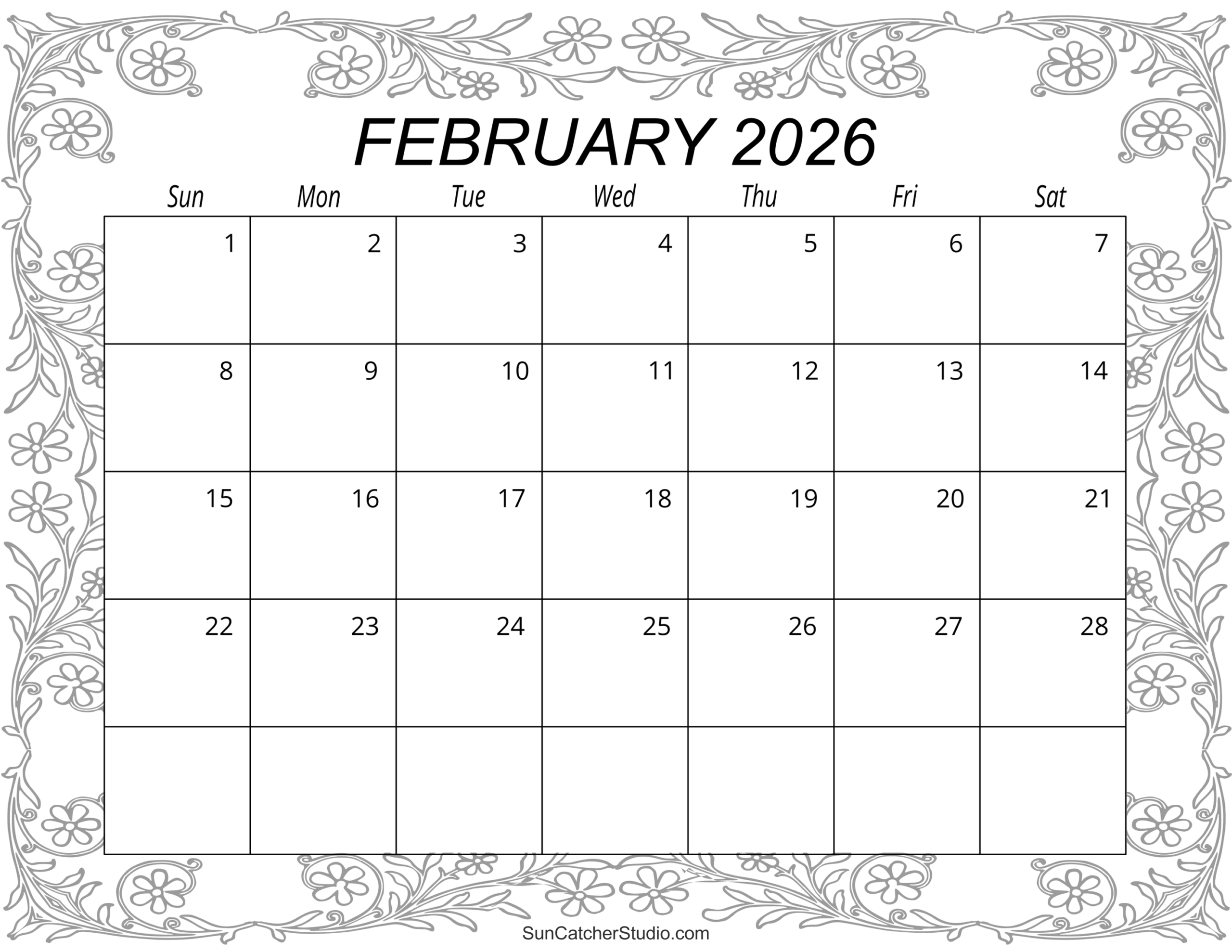 Blank February 2026 Calendar Printable Pdf