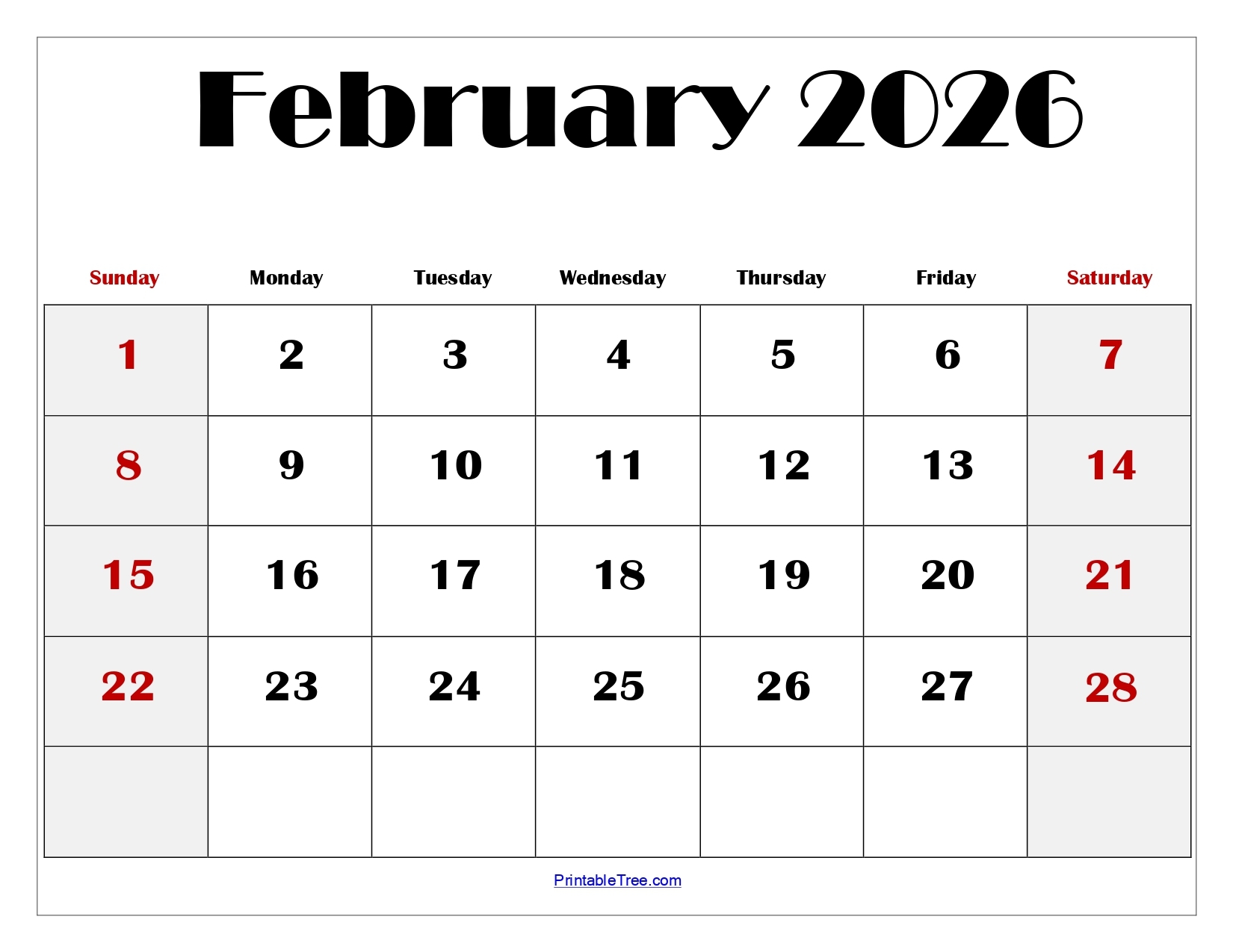 February Calendar Free Printable