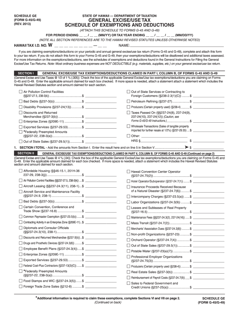 FileshawaiigovSchedule GE Rom G 45G 49 Rev General Form Fill 