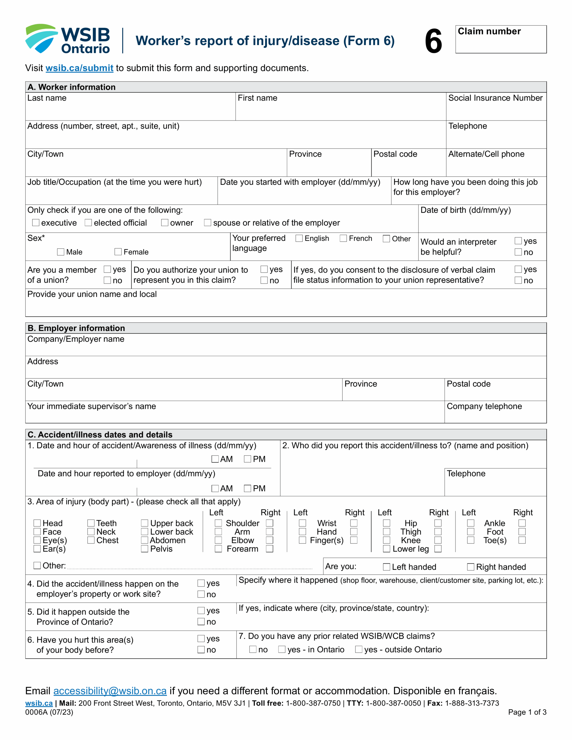 Fill Form 6 WSIB Edit Canadian Forms 2024 2025