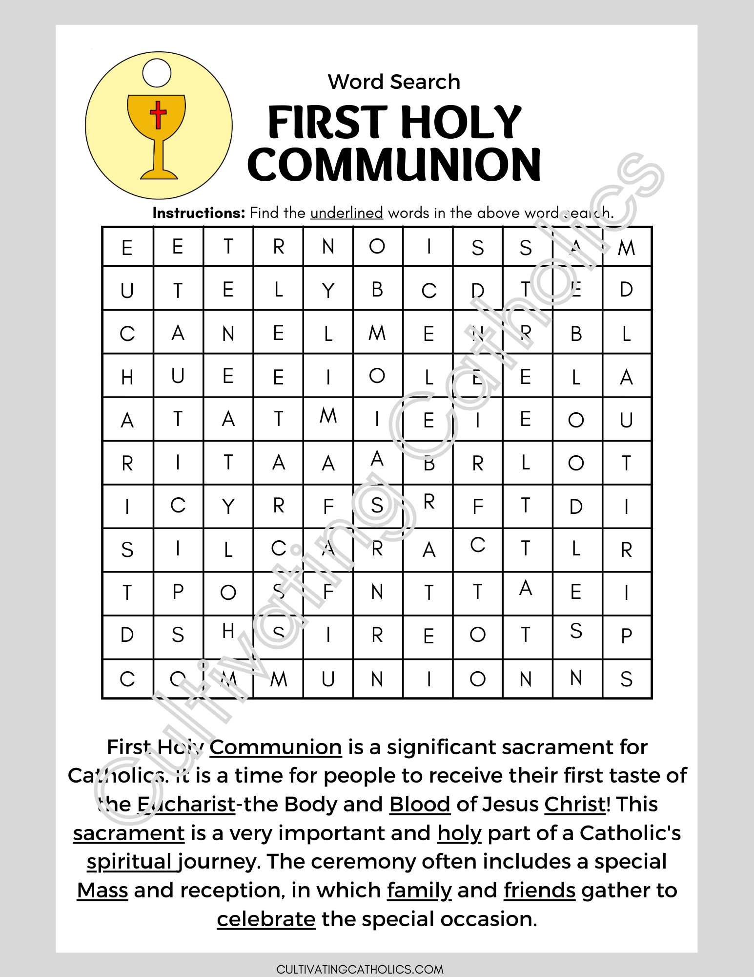 Catholic Word Search For Kids Printable