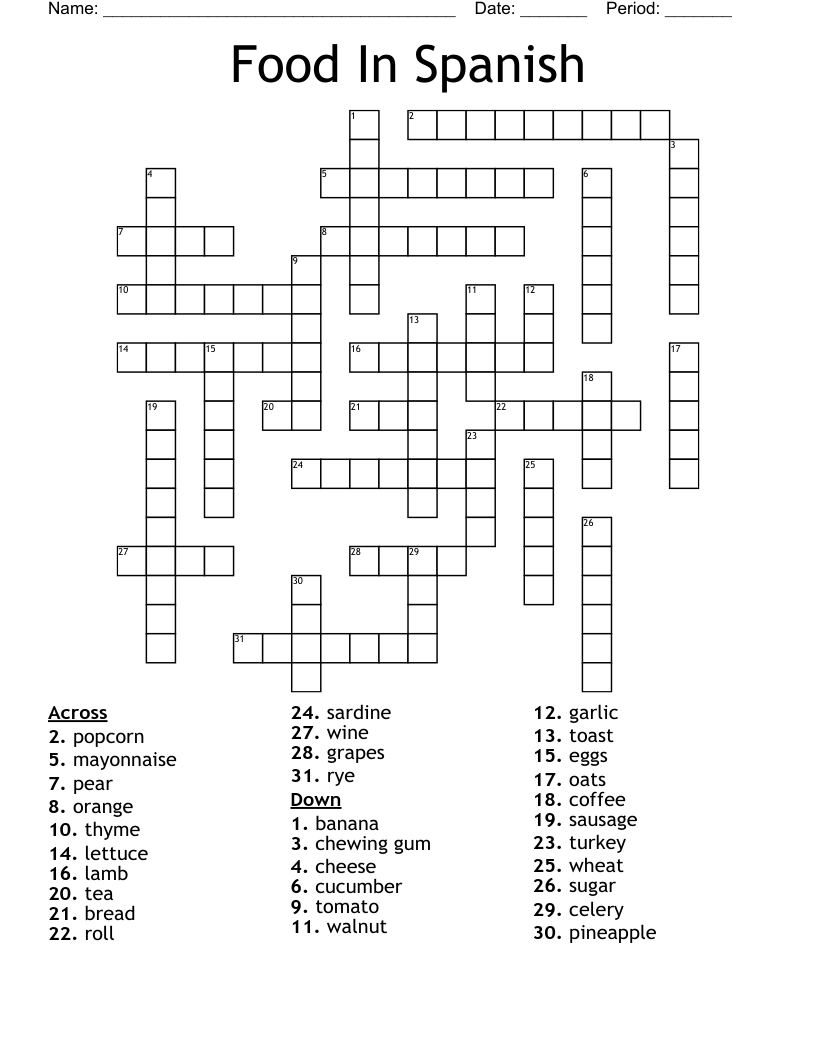 Crossword Puzzles Spanish Printable