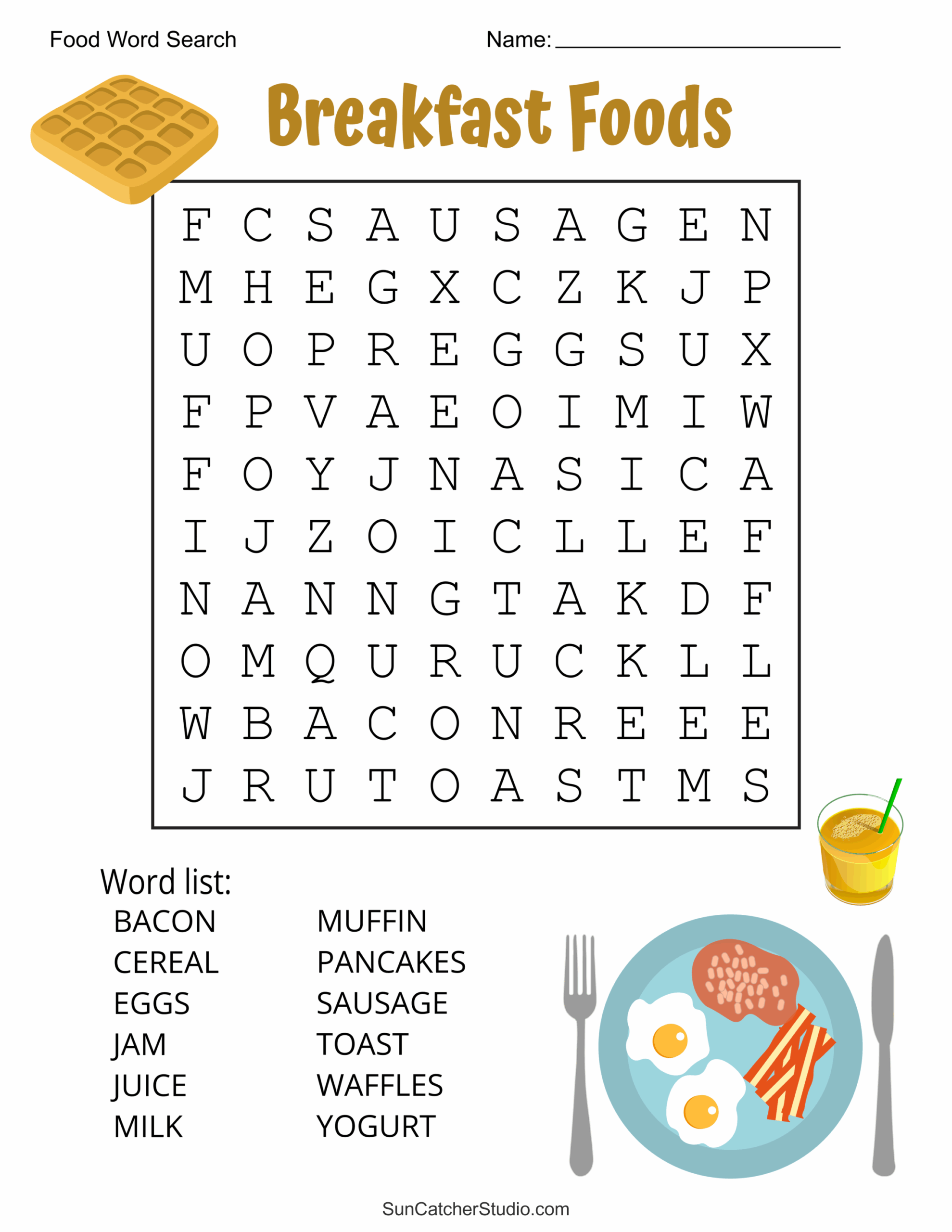 Healthy Food Word Search Puzzles Printable
