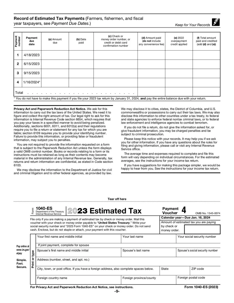 Printable 1040 Es Form 2024