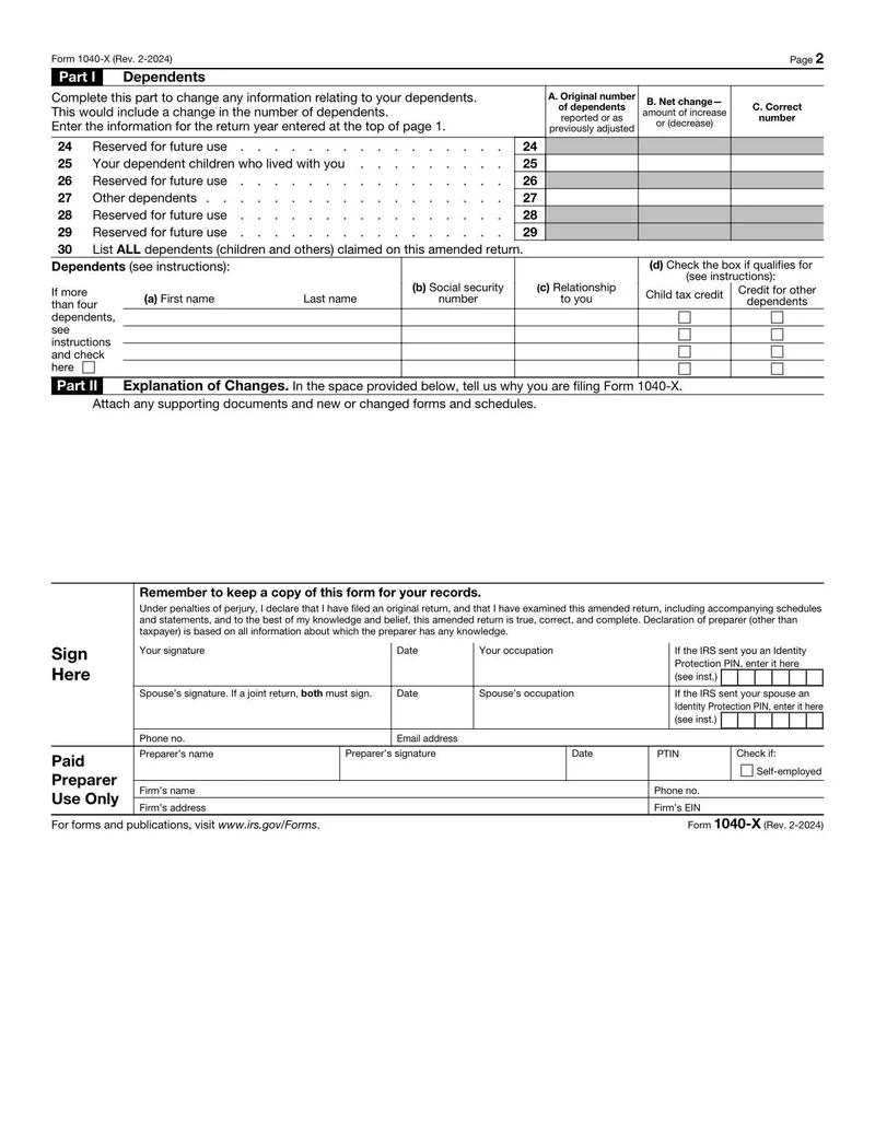 1040 X Form 2024 Instructions