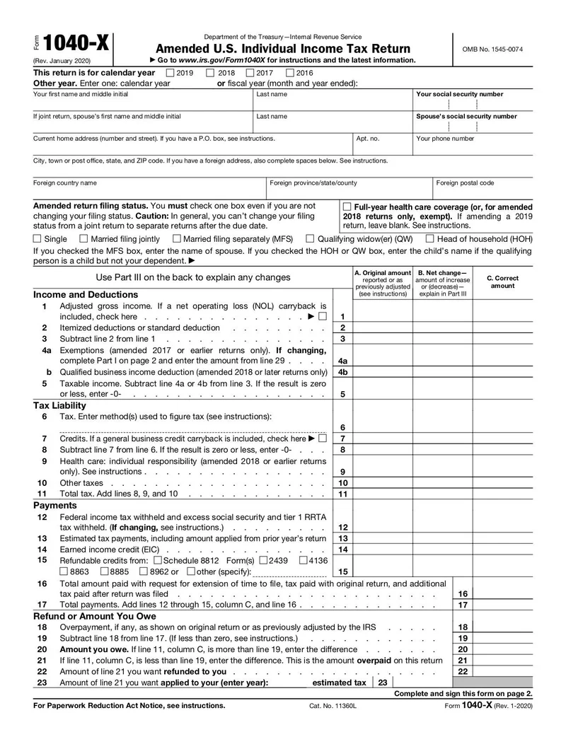 Form 1040 X Easily Edit PDF Template Online With Lumin