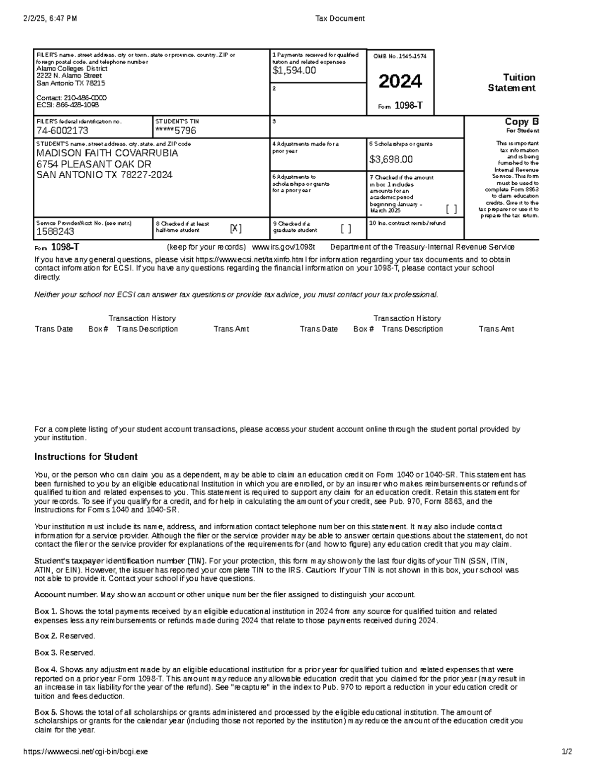 1098 T Form 2024
