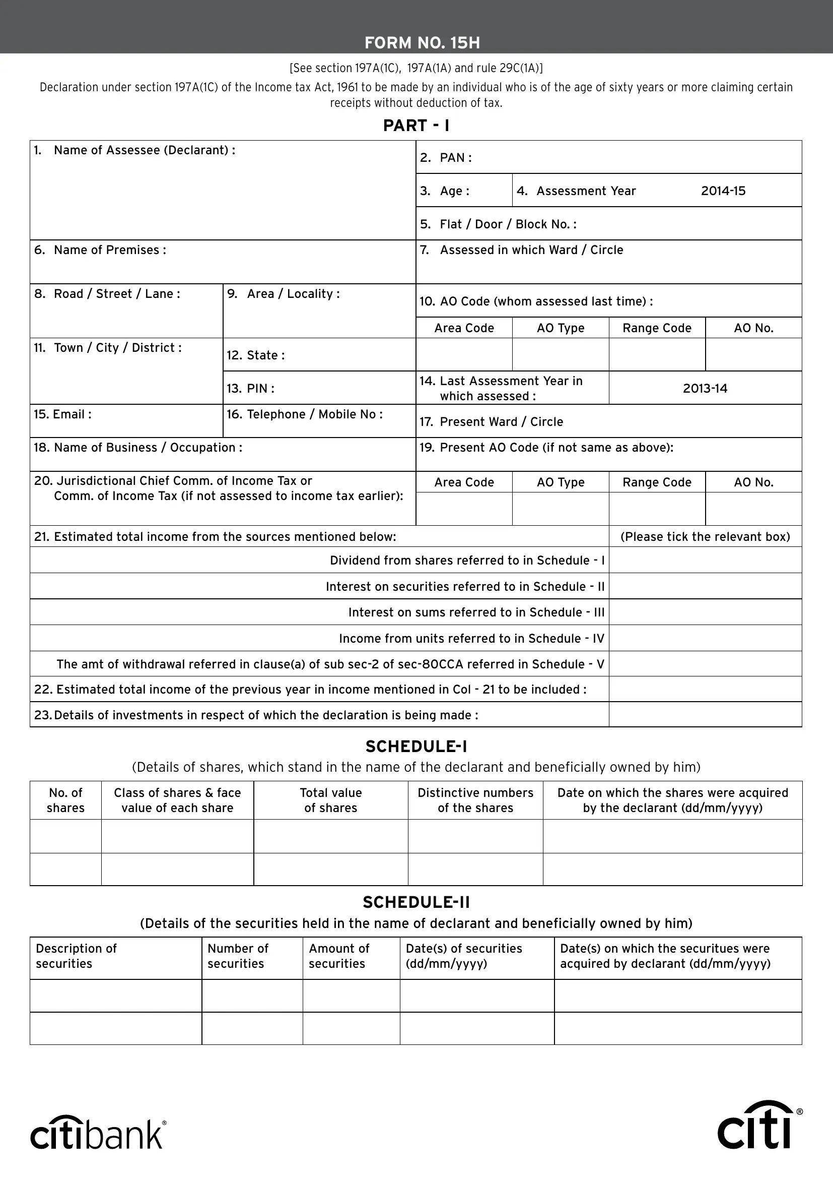 Form 15 H Submission Last Date