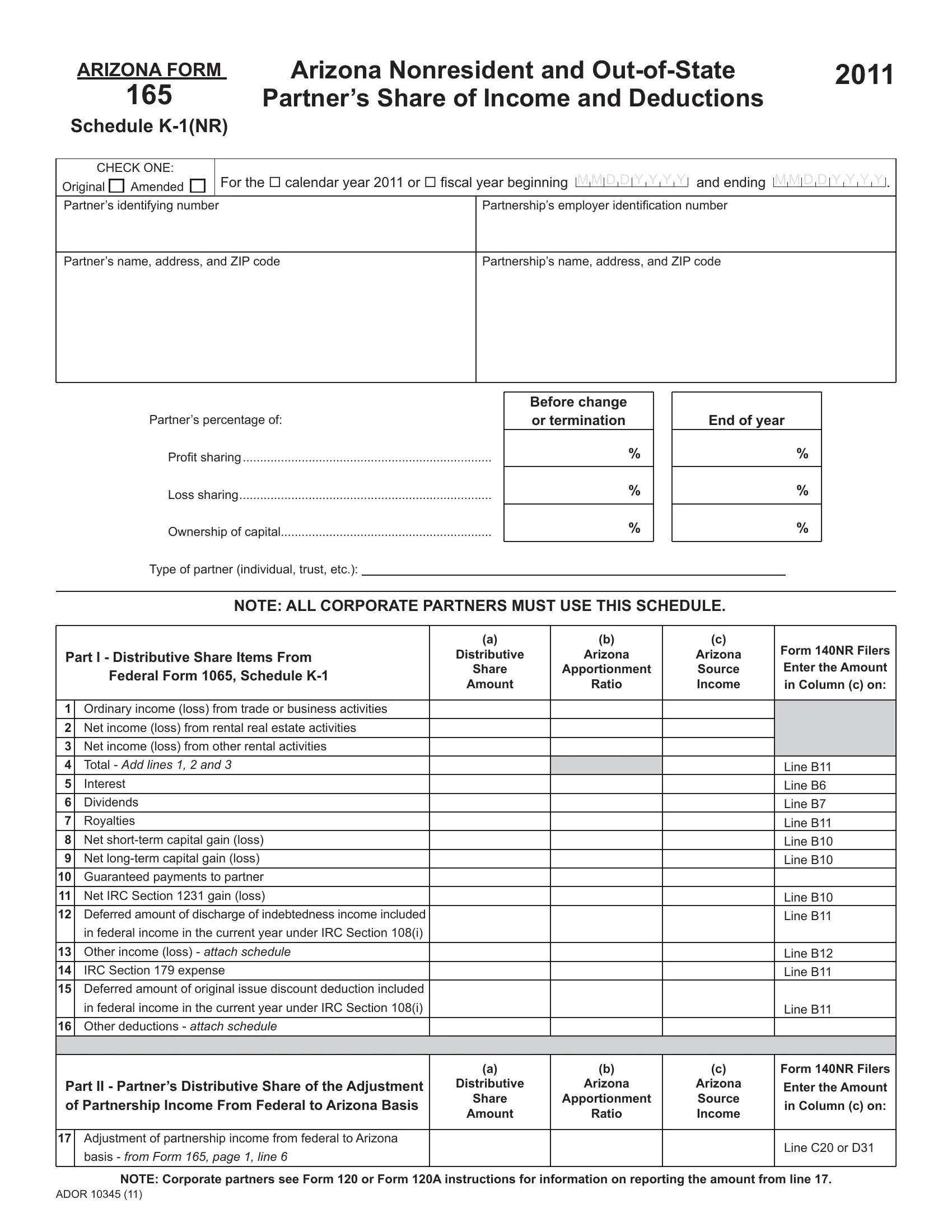 Form 165 Schedule K 1 Nr Fill Out Printable PDF Forms Online