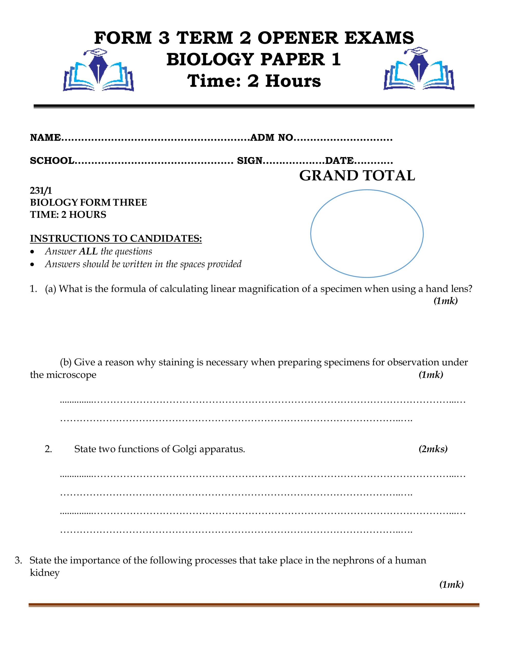 Form 3 Opener Exams 2026