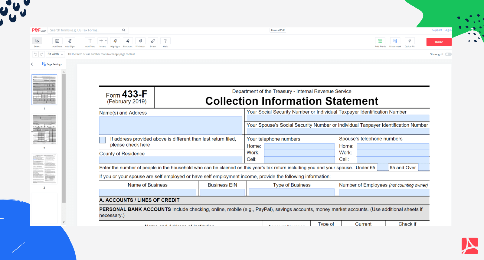 Printable Irs Tax Form 433 F