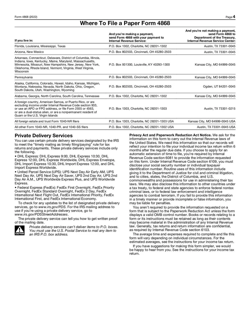 Form 4868 Instructions 2022