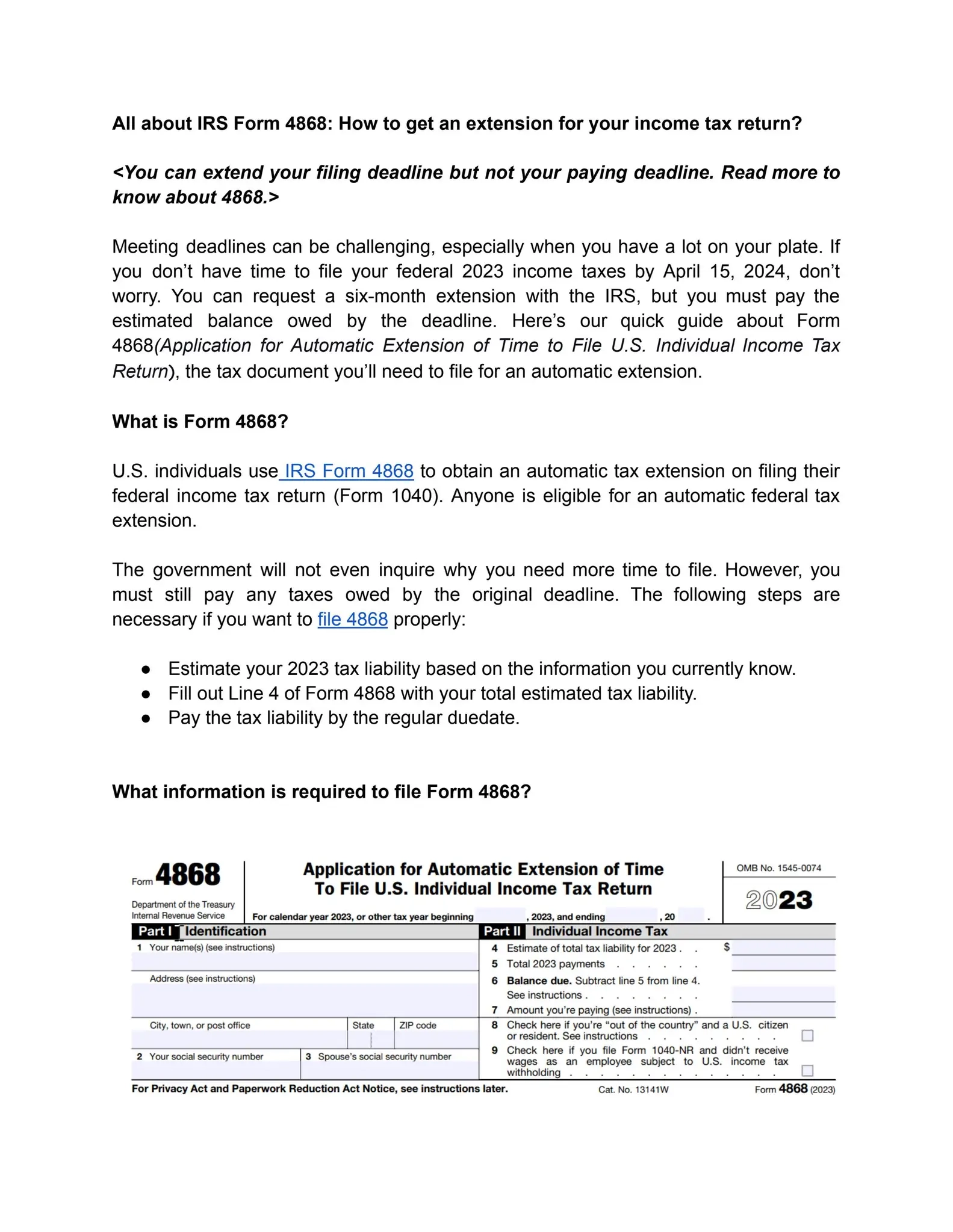Instructions For Form 4868