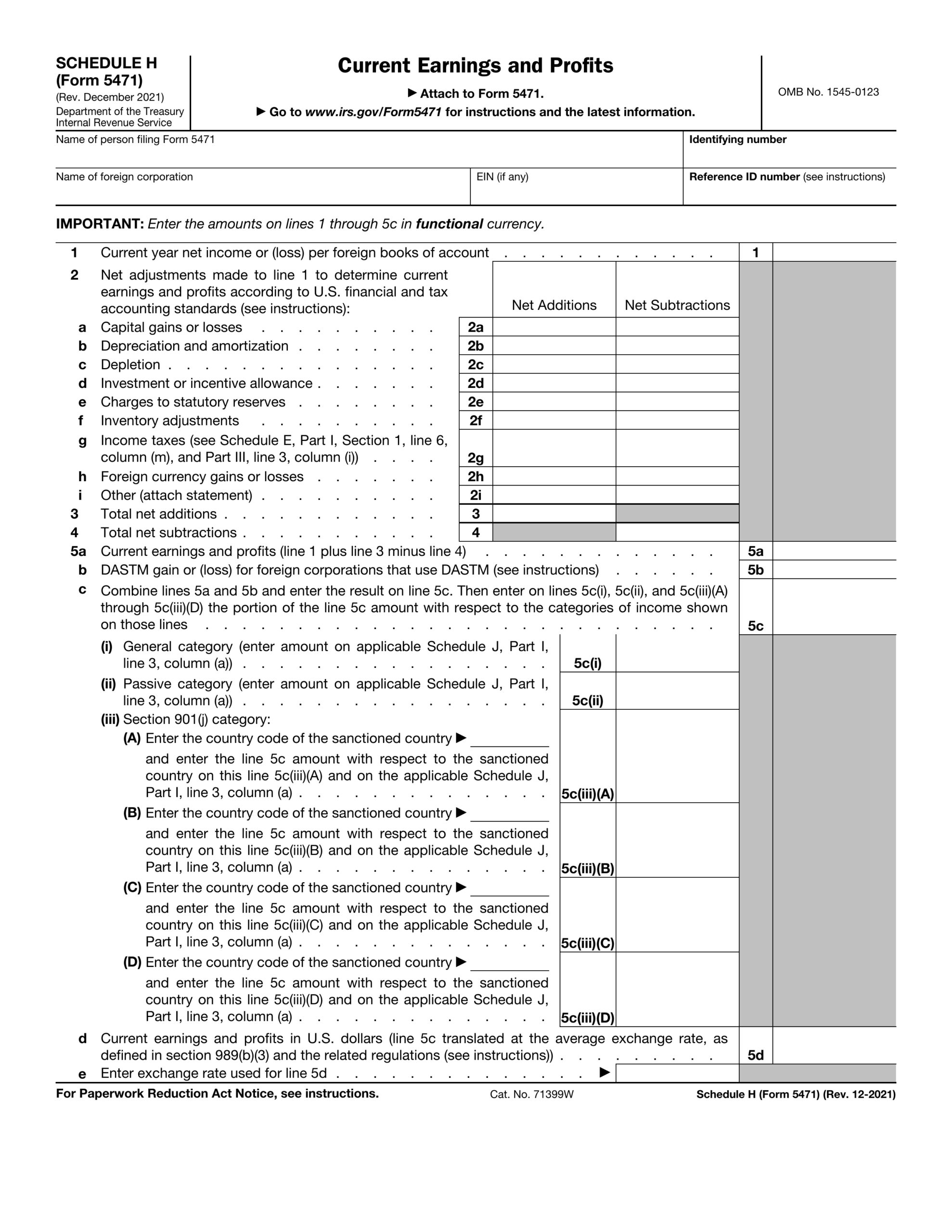 Form 5471 Schedule H Current Earnings And Profits 2024 2025 PDF Guru