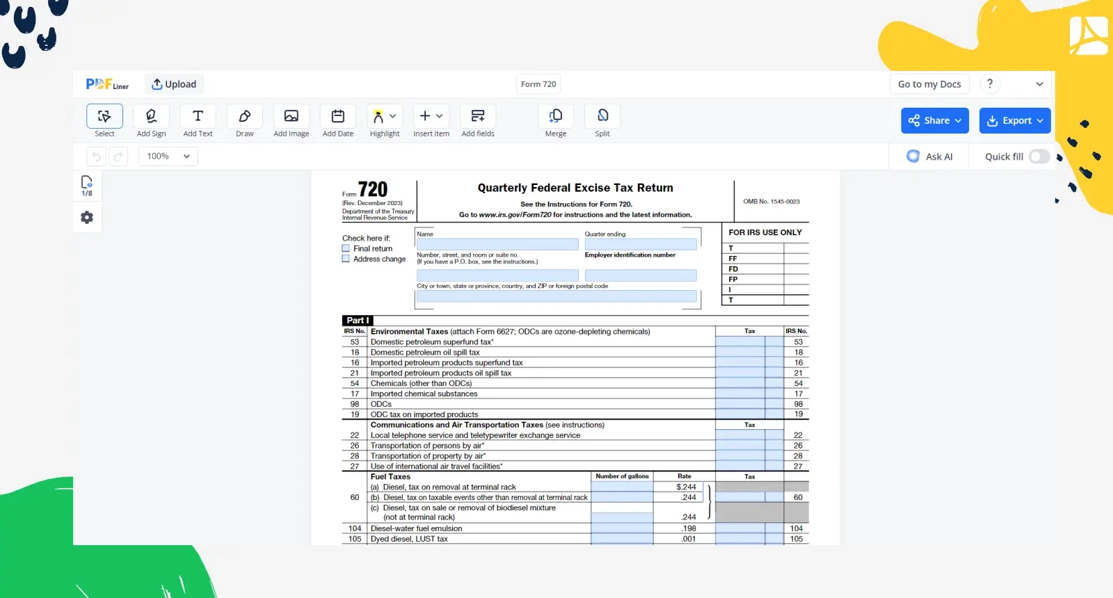 Form 720 Printable Form 720 Blank Sign Forms Online PDFliner