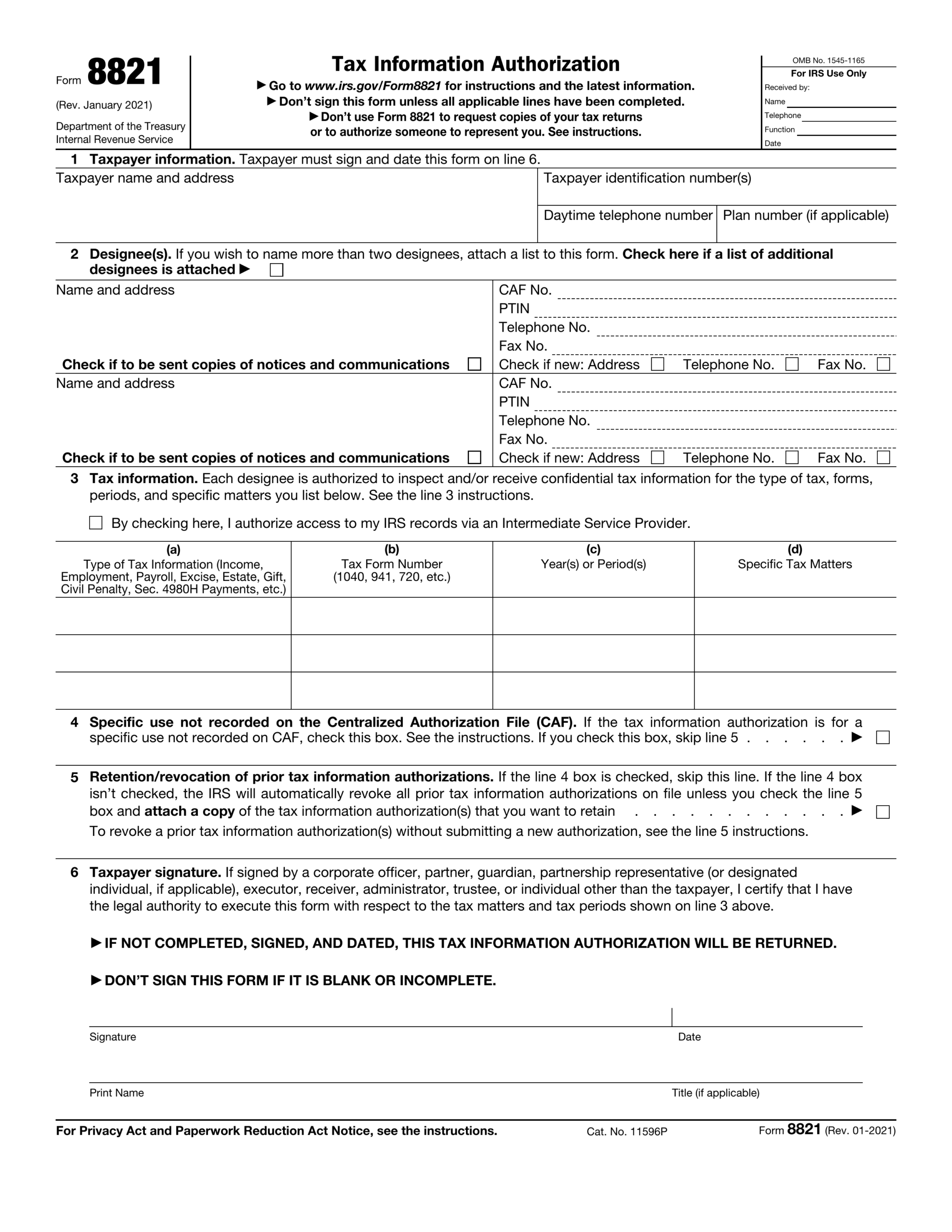 Form 8821 Tax Information Authorization 2024 2025 Fill amp Submit 